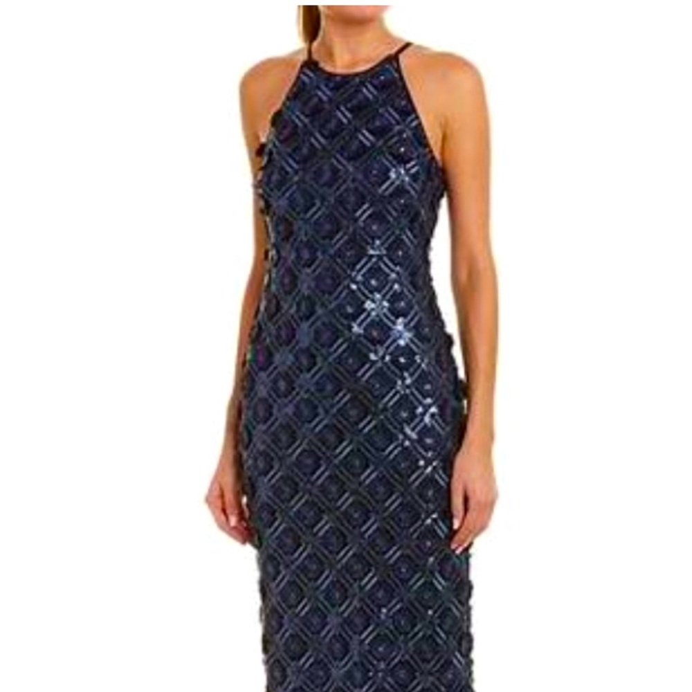 Badgley Mischka ankle/floor length sequin gown in Navy blue